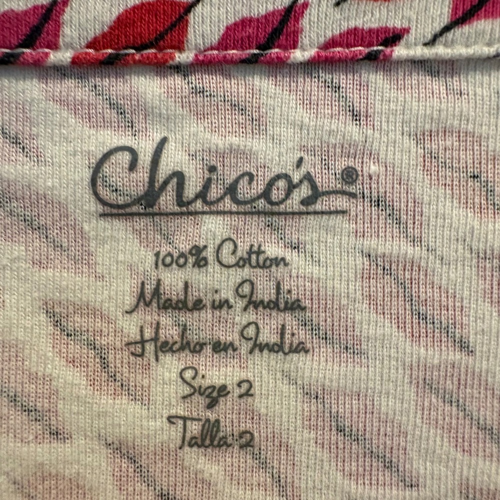 Chico's Pink Lipstick Print 100% Cotton 3/4 Sleeve Boatneck Knit Top Large (2) - Picture 3 of 11